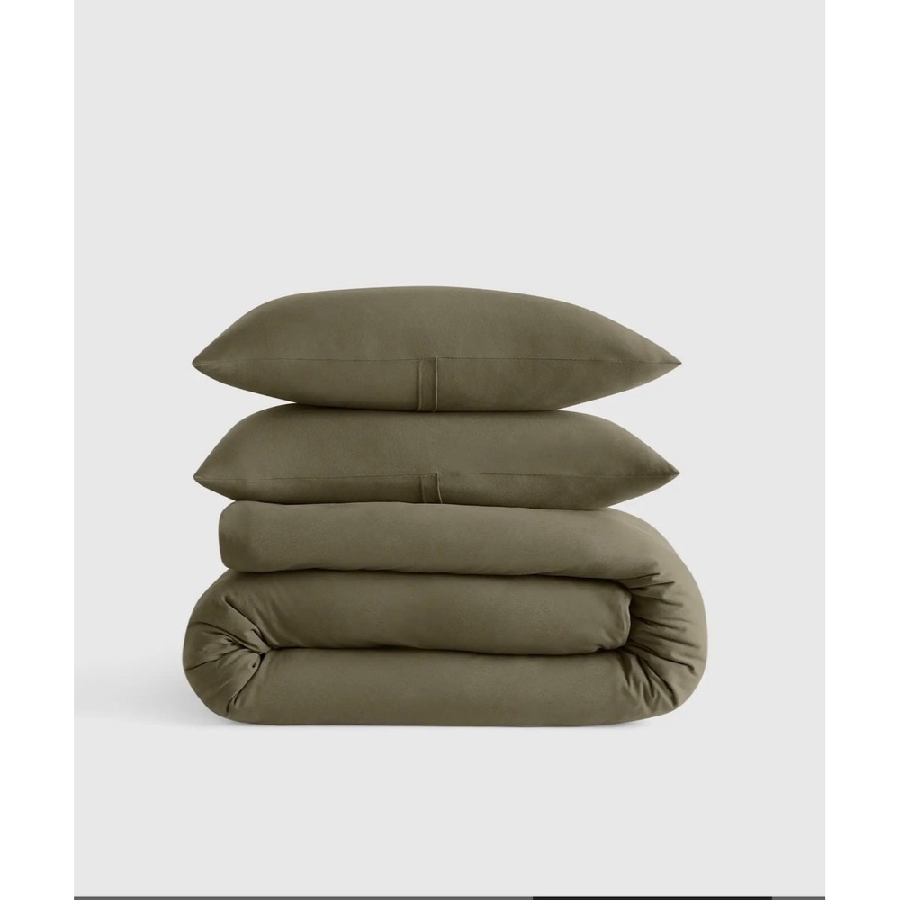 Quince European Linen Duvet Cover Set Full Queen Dusty Olive With Shams